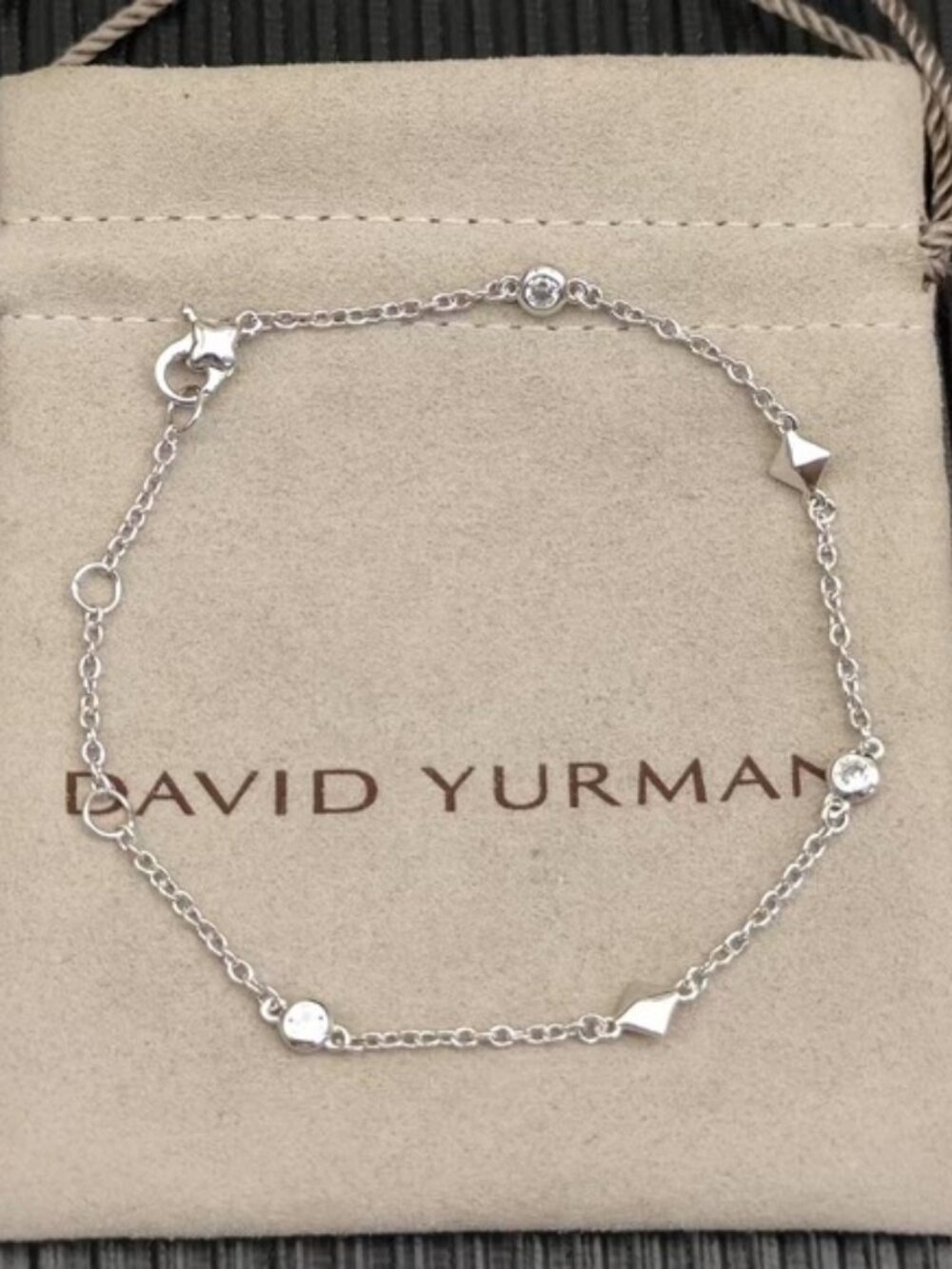 David Yurman Silver Station Bracelet with White Gem Accents